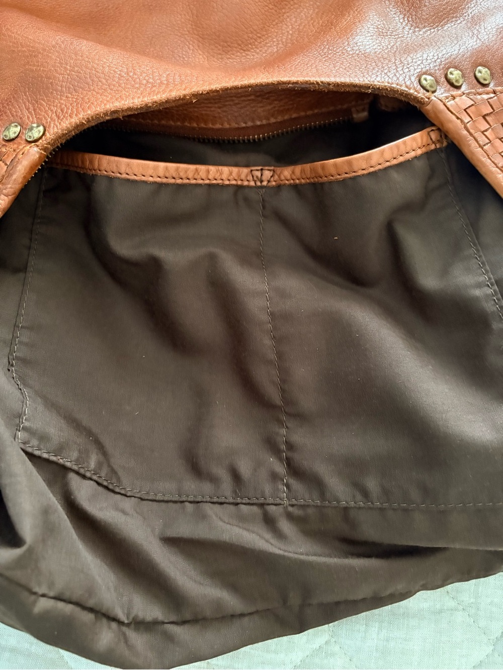Vilenca Holland Leather Studded Cognac Brown Hobo Bag - Picture 9 of 9